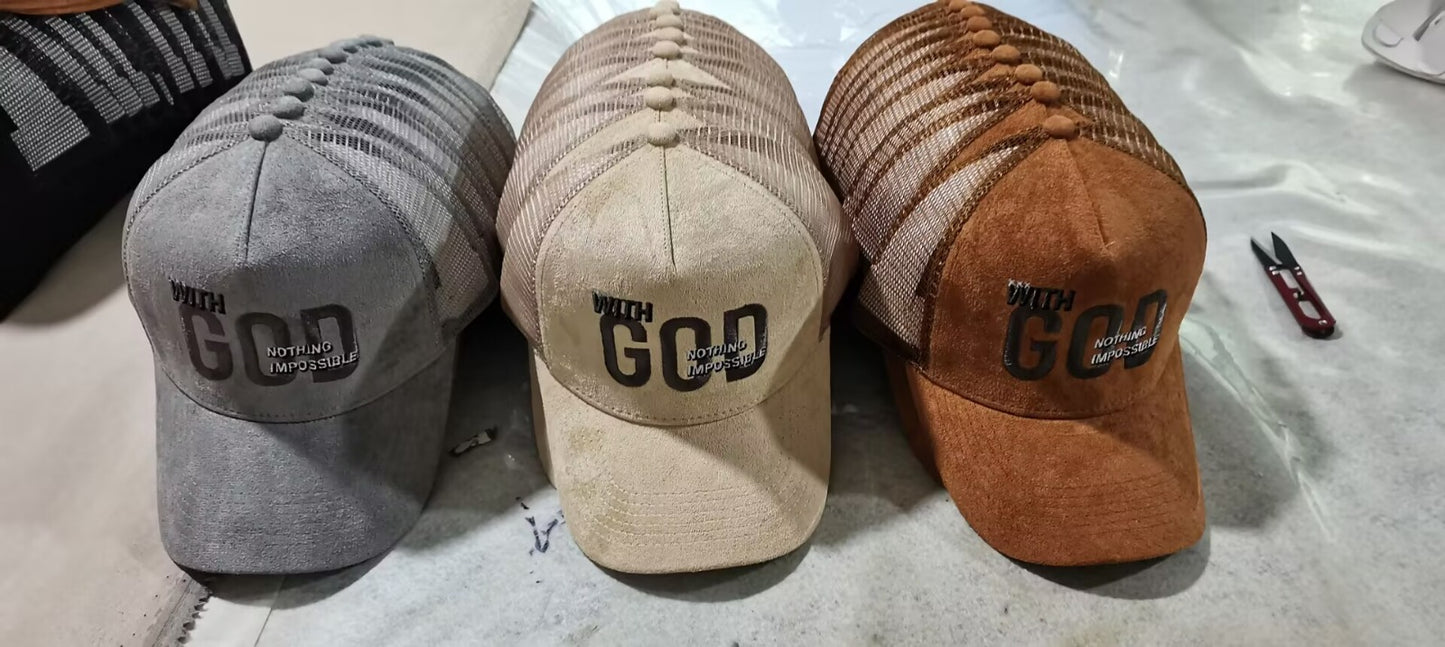 With God Nothing Impossible Suede Snapback Trucker Hat
