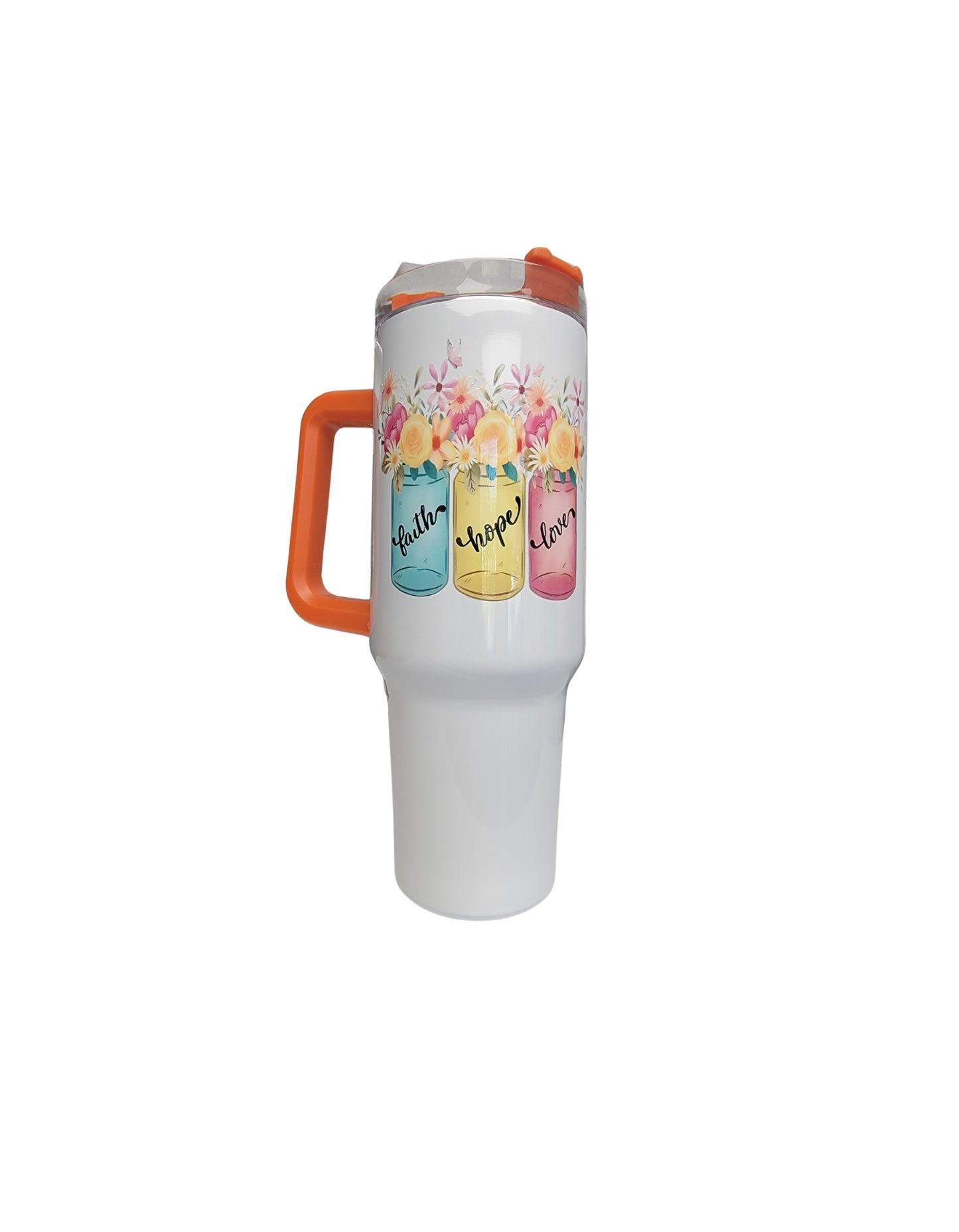 Faith Hope Love Tumbler - Inspirational Floral Design