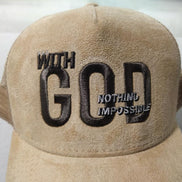 With God Nothing Impossible Suede Snapback Trucker Hat
