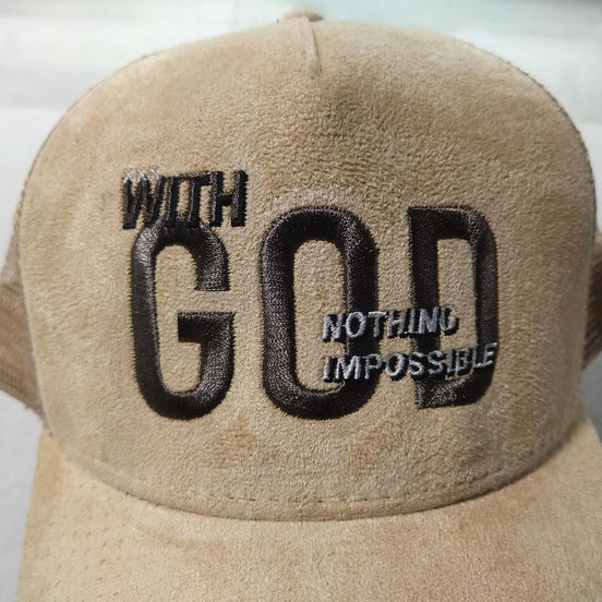 With God Nothing Impossible Suede Snapback Trucker Hat