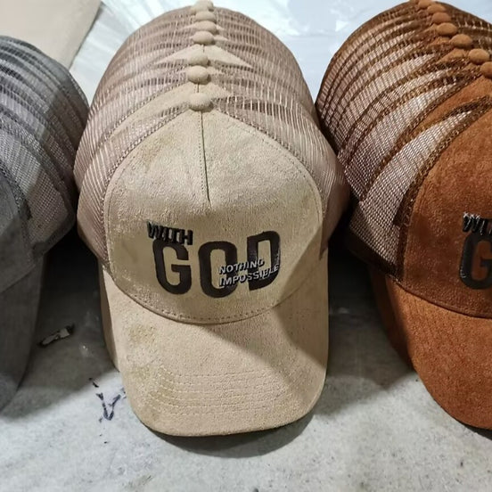 With God Nothing Impossible Suede Snapback Trucker Hat