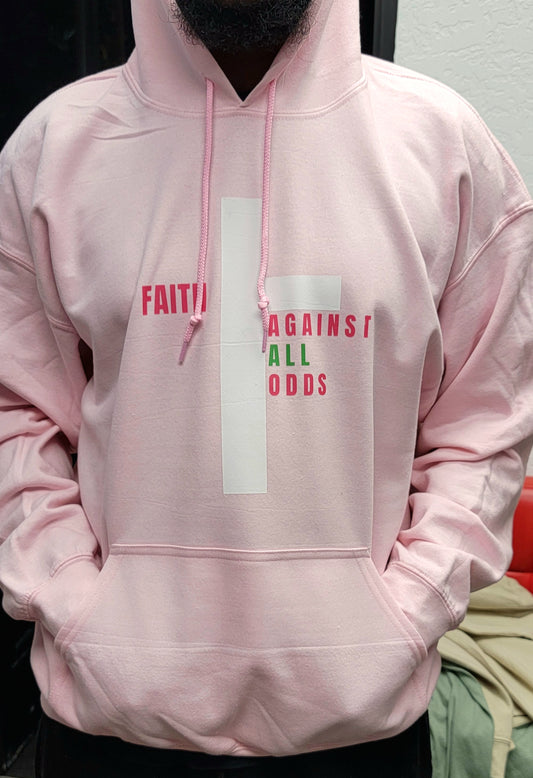 Soft Pink Faith against All Odds Hoodie with Bold Message