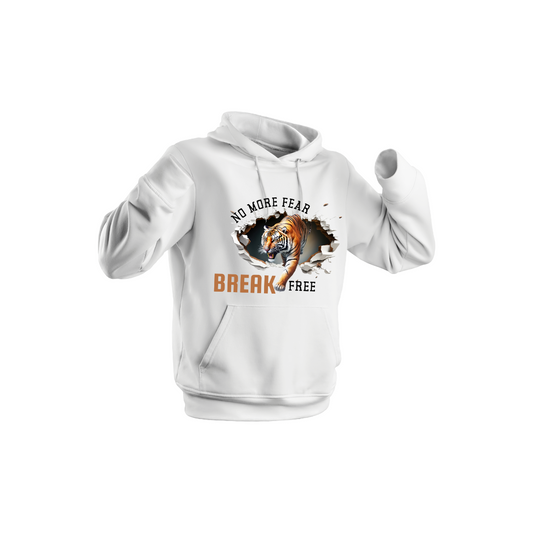 Break Free Hoodie: Bold Tiger Graphic & Motivational Comfort
