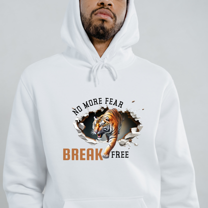 Break Free Hoodie: Bold Tiger Graphic & Motivational Comfort