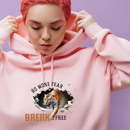 Break Free Hoodie: Bold Tiger Graphic & Motivational Comfort