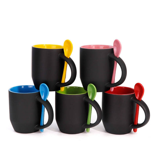 Stylish Black Matte Ceramic Mug with Bright Interior Colors